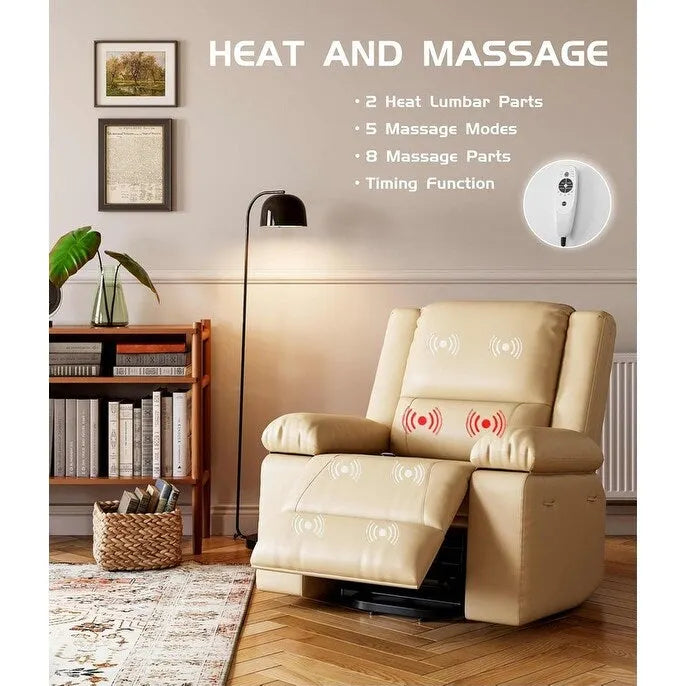 Poltrona Reclinabile Elevabile in Similpelle, con Funzione Calore e Massaggio, 1 Persona — Cognac / Caffè / Cuoio / Grigio / Beige