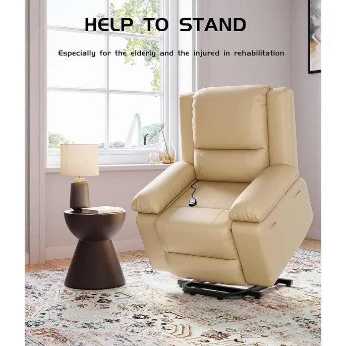 Poltrona Reclinabile Elevabile in Similpelle, con Funzione Calore e Massaggio, 1 Persona — Cognac / Caffè / Cuoio / Grigio / Beige