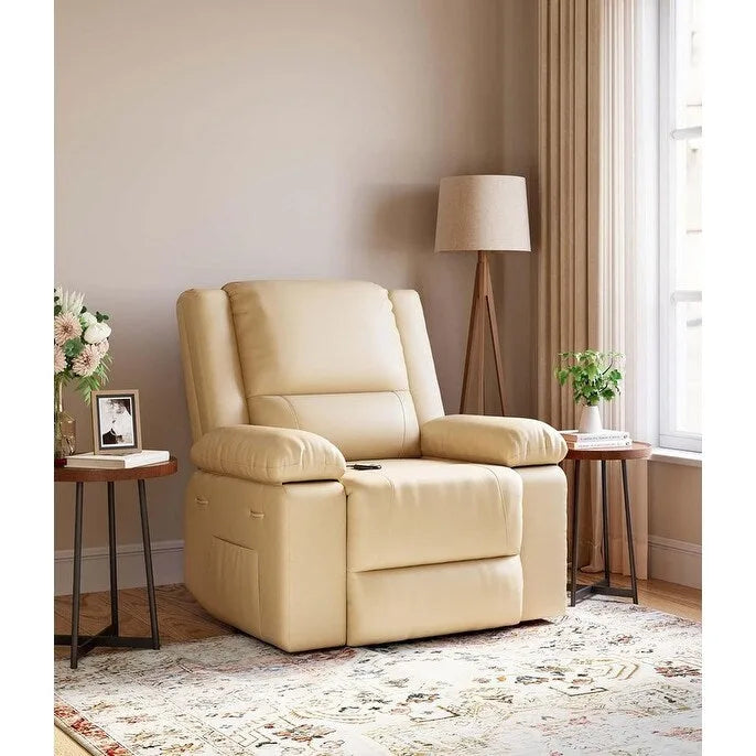Poltrona Reclinabile Elevabile in Similpelle, con Funzione Calore e Massaggio, 1 Persona — Cognac / Caffè / Cuoio / Grigio / Beige