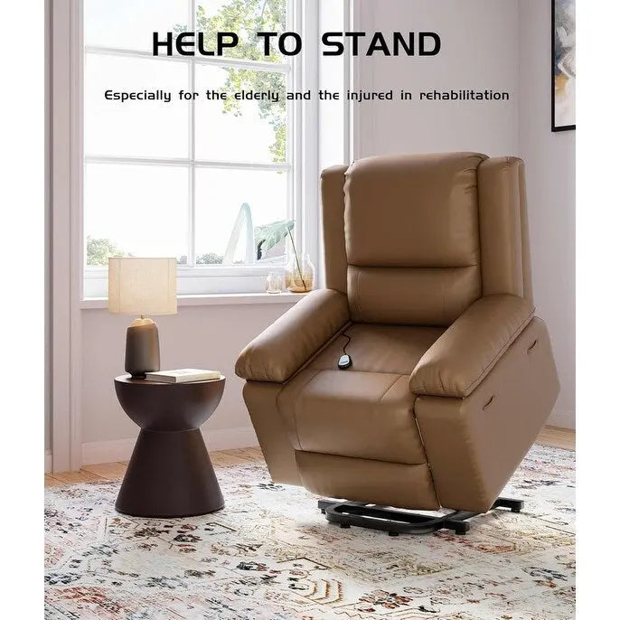 Poltrona Reclinabile Elevabile in Similpelle, con Funzione Calore e Massaggio, 1 Persona — Cognac / Caffè / Cuoio / Grigio / Beige