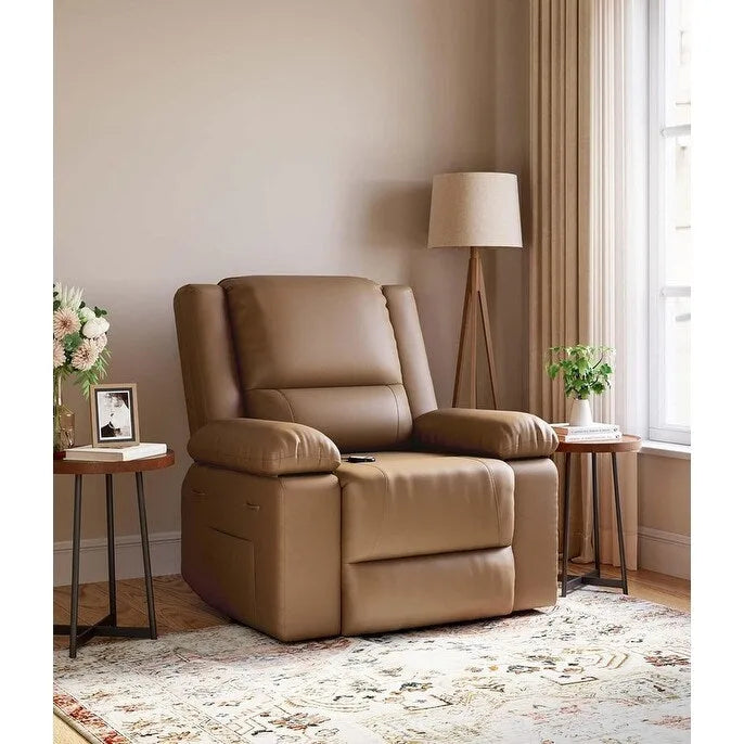 Poltrona Reclinabile Elevabile in Similpelle, con Funzione Calore e Massaggio, 1 Persona — Cognac / Caffè / Cuoio / Grigio / Beige