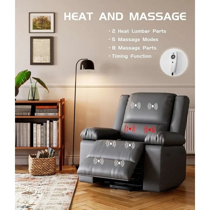 Poltrona Reclinabile Elevabile in Similpelle, con Funzione Calore e Massaggio, 1 Persona — Cognac / Caffè / Cuoio / Grigio / Beige