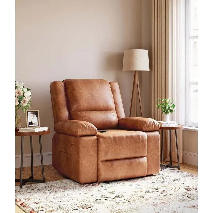 Poltrona Reclinabile Elevabile in Similpelle, con Funzione Calore e Massaggio, 1 Persona — Cognac / Caffè / Cuoio / Grigio / Beige