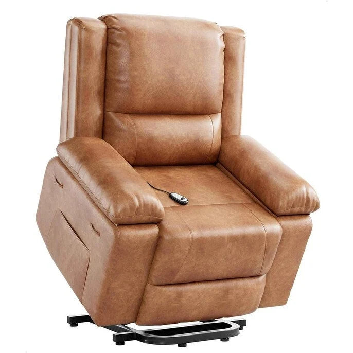 Poltrona Reclinabile Elevabile in Similpelle, con Funzione Calore e Massaggio, 1 Persona — Cognac / Caffè / Cuoio / Grigio / Beige