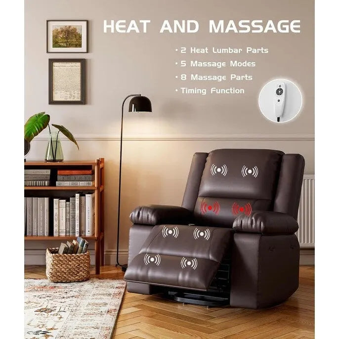 Poltrona Reclinabile Elevabile in Similpelle, con Funzione Calore e Massaggio, 1 Persona — Cognac / Caffè / Cuoio / Grigio / Beige