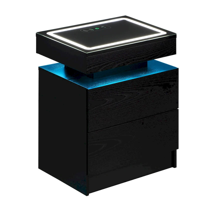 Comodino LED con stazione di ricarica, bianco/nero, sospeso, 1 persona