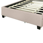 Letto imbottito beige con piattaforma, matrimoniale alla francese con testiera contenitore, letto estraibile singolo XL e 2 cassetti