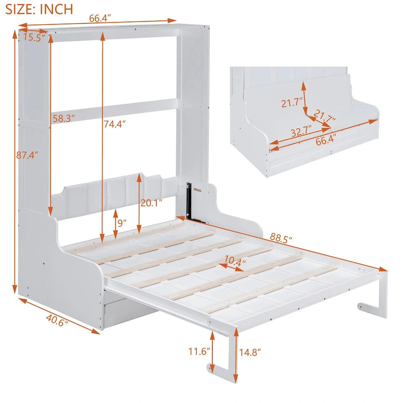 Letto a scomparsa matrimoniale White Queen con cuscino, letto a muro per 1