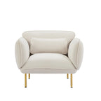Poltrona singola moderna in velluto beige, gambe in metallo