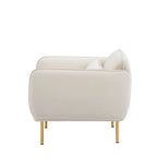 Poltrona singola moderna in velluto beige, gambe in metallo