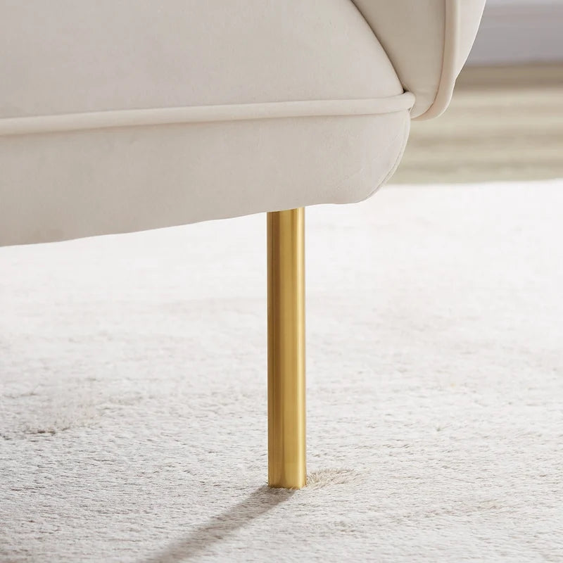 Poltrona singola moderna in velluto beige, gambe in metallo
