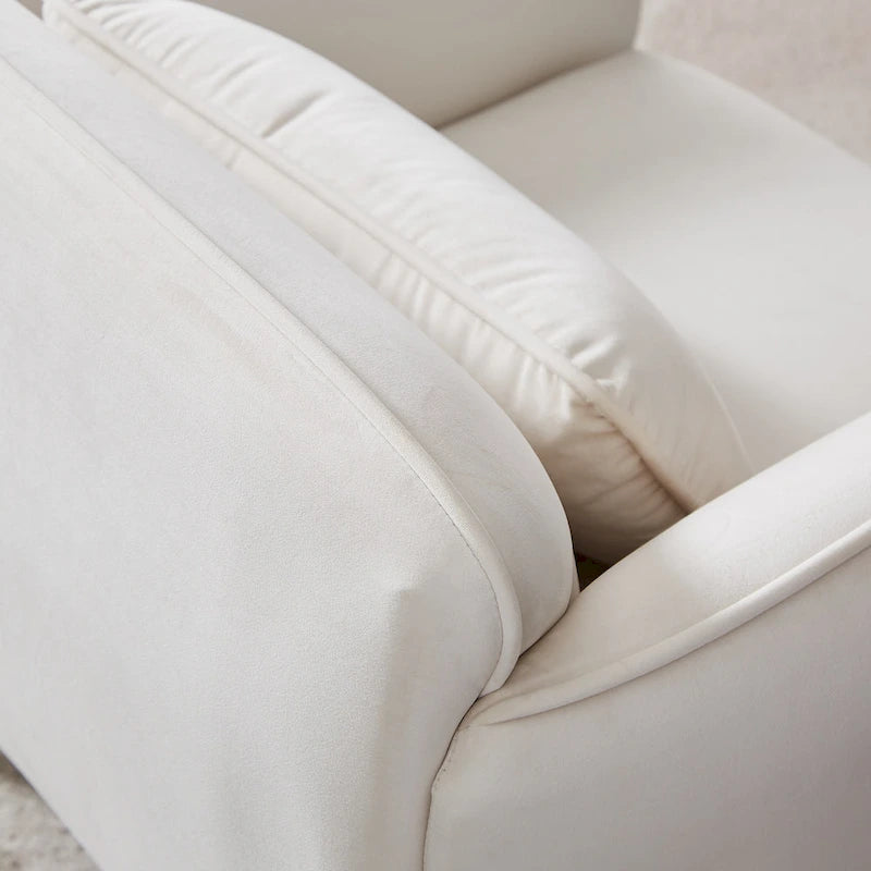 Poltrona singola moderna in velluto beige, gambe in metallo