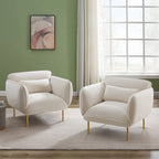 Poltrona singola moderna in velluto beige, gambe in metallo
