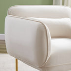 Poltrona singola moderna in velluto beige, gambe in metallo