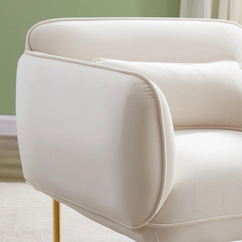 Poltrona singola moderna in velluto beige, gambe in metallo
