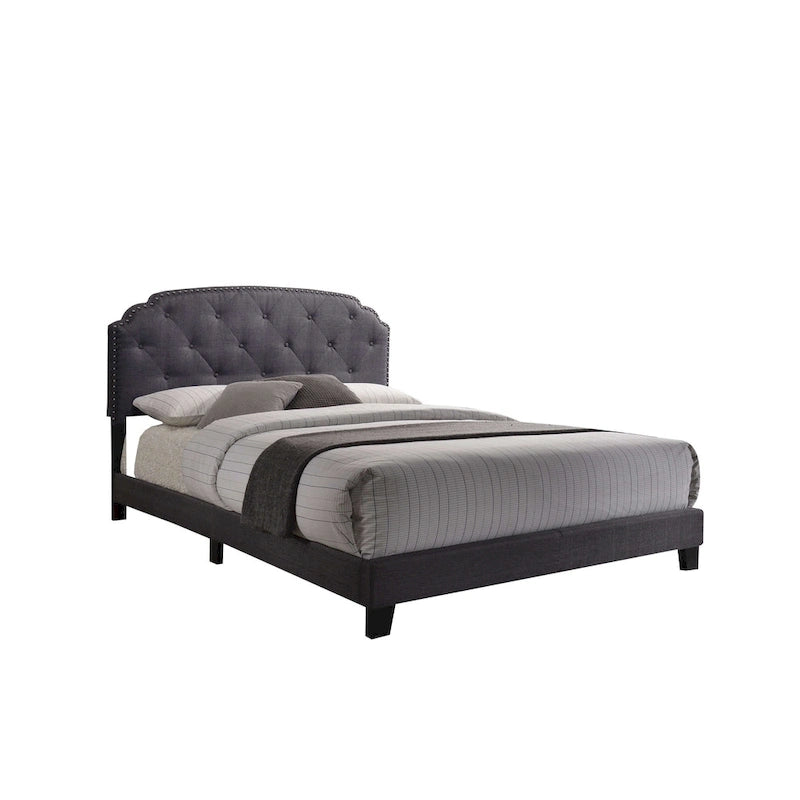 Letto matrimoniale alla francese con piattaforma in tessuto grigio