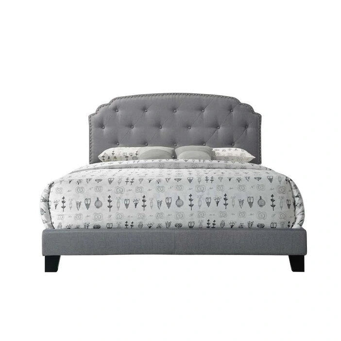 Letto matrimoniale alla francese con piattaforma in tessuto grigio