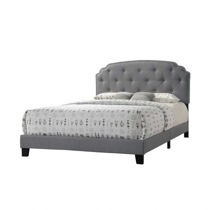 Letto matrimoniale alla francese con piattaforma in tessuto grigio
