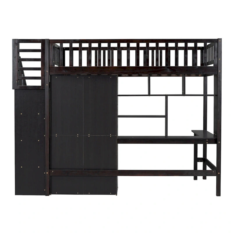 Letto a soppalco singolo grigio/espresso/bianco con scrivania e contenitore, 1 persona