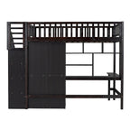 Letto a soppalco singolo grigio/espresso/bianco con scrivania e contenitore, 1 persona