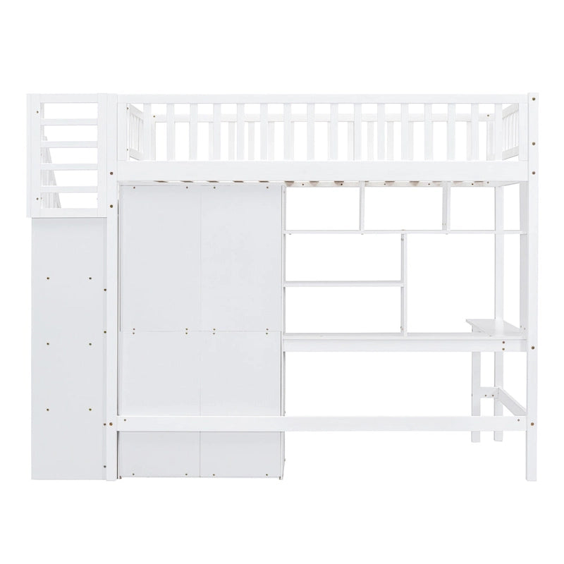 Letto a soppalco singolo grigio/espresso/bianco con scrivania e contenitore, 1 persona