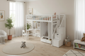 Letto a soppalco singolo grigio/espresso/bianco con scrivania e contenitore, 1 persona