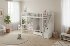 Letto a soppalco singolo grigio/espresso/bianco con scrivania e contenitore, 1 persona