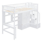 Letto a soppalco singolo grigio/espresso/bianco con scrivania e contenitore, 1 persona