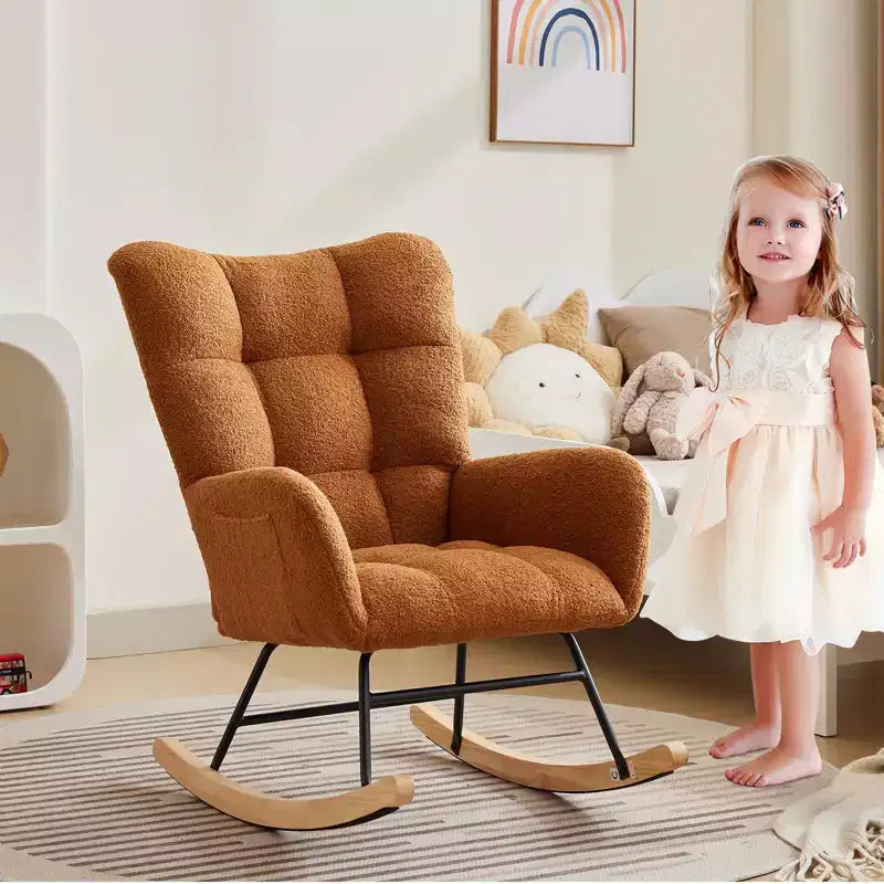 Schommelstoel voor de babykamer, zweefschommelstoel voor borstvoeding, comfortabele accentstoel voor de slaapkamer, zachte teddyfauteuil voor binnen