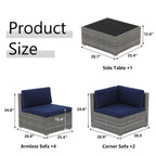 7-delige outdoor loungeset van vlechtwerk en staal met kussens