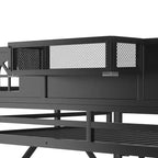 ModernLuxe krevet u potkrovlju Full/Queen sa stepenicama i ugrađenim ormarom, metalni okvir kreveta s LED svjetlima, USB stanicom za punjenje i policama za odlaganje