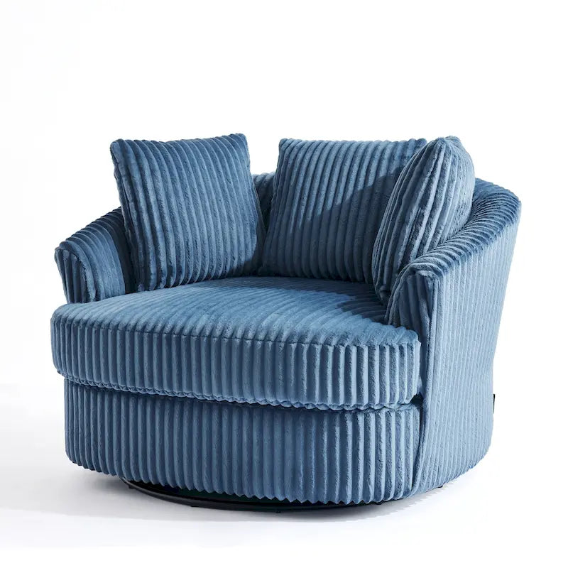 Extra grote 43 W pluche corduroy draaifauteuil met verzonken armleuningen en kuipvorm