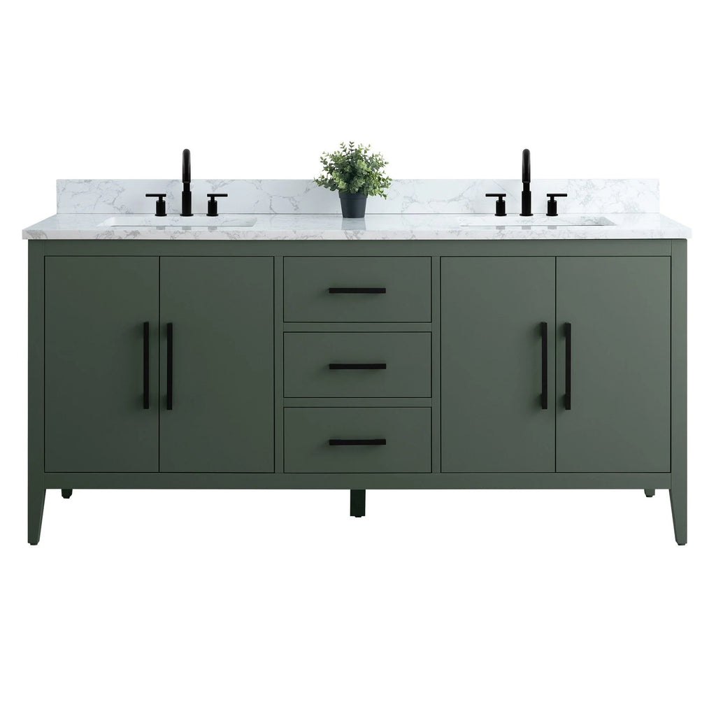 Vanity Art 72 Double Sink Bathroom Vanity Cabinet with Engineered Marble Top