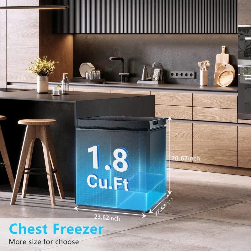 Congelatore a pozzetto da 1,8 piedi cubi con cestello rimovibile, scarico inferiore, termostato a 7 livelli, design indipendente per casa e appartamento