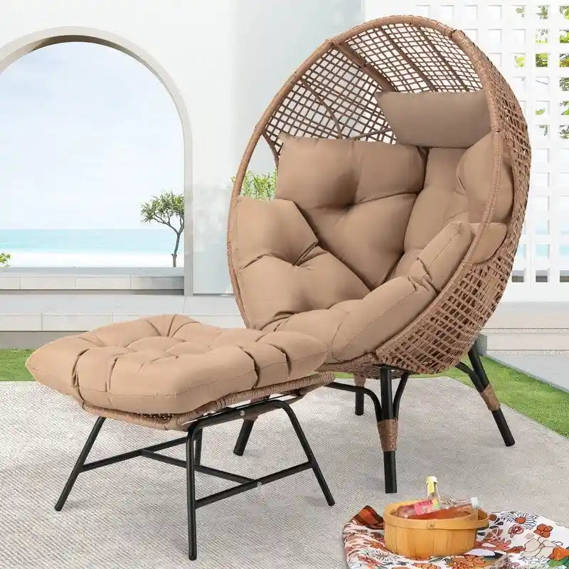 Sedia a uovo da interno FINCATI, sedia a uovo da esterno da 440 libbre, sedia a uovo oversize con pouf, sedia a uovo di lusso e confortevole con poggiapiedi