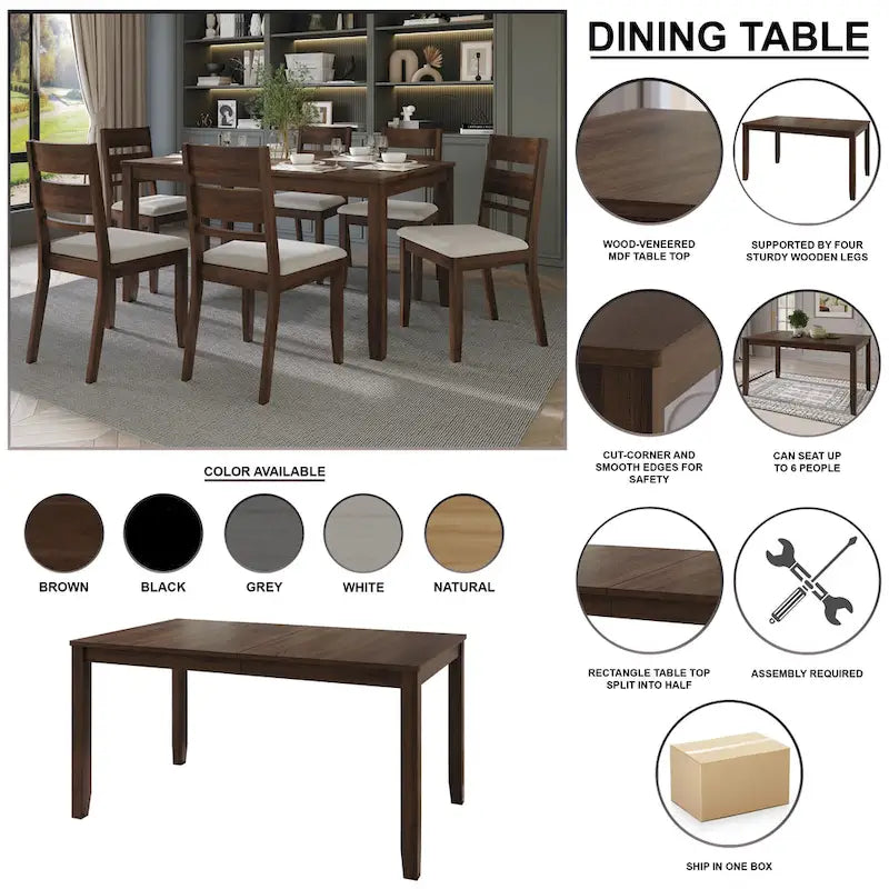CraftPorch klassisches 7-teiliges Esszimmer-Set aus Holz