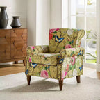Araceli traditionele houten bloemenfauteuil met bekleding, hoge rugleuning en sierspijkerrand| ART OF LIVING DESIGNS