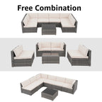 7-delige outdoor loungeset van vlechtwerk en staal met kussens