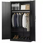183 cm hoher Kleiderschrank mit Schloss, schwarze Metall-Garageschränke mit verstellbaren Regalböden und Kleiderstange, Metallschrank zur Aufbewahrung für Zuhause und Schlafzimmer