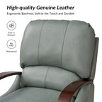 Alex Mid-century Modern Cigar Genuine Leather Manual Recliner with Wooden Curved Arms
