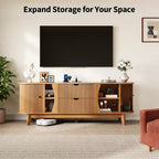 Black/Brown Mid Century TV Stand with 2 Drawers, for 1 Room