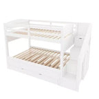 Whisen Twin XL Bunk Bed Frame with Trundle, Bunk Bed with Storage, Bunk Bed with Solid Wood, Storage Staircase, Wardrobe, 3Drawer, for Kids