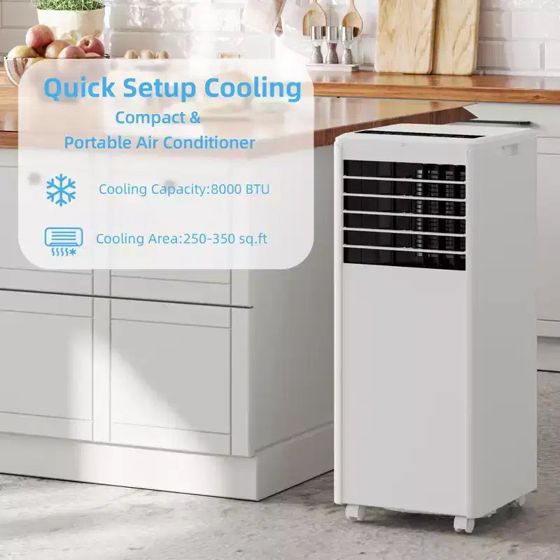 Prijenosni klima-uređaj snage 8K BTU - 3-u-1 hlađenje, odvlaživač i ventilator za 350 četvornih stopa s noćnim načinom rada i jednogodišnjim jamstvom