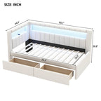 Gestoffeerd platformbed met USB-poorten en ledverlichting - bedframe voor tweepersoonsbed/twin-size met 2 opberglades - moderne slaapkamer