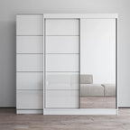 2-türiger Kleiderschrank mit Spiegel und Glasfront für 2 Personen (Grau/Schwarz/Weiß)