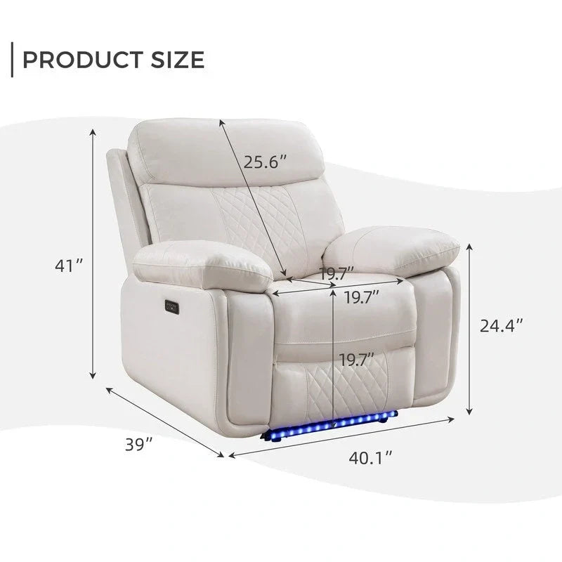 Elektrisch verstellbares Sofa mit kabellosem Ladegerät, Leselicht, LED-Beleuchtung für das Wohnzimmer, Kunstleder, AC-/USB-Anschluss, Getränkehalter, Schwarz