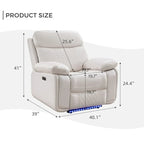 Elektrisch verstellbares Sofa mit kabellosem Ladegerät, Leselicht, LED-Beleuchtung für das Wohnzimmer, Kunstleder, AC-/USB-Anschluss, Getränkehalter, Schwarz