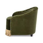 Jennifer Taylor Home Serena 31,5-inch gecapitonneerde accentfauteuil met ronde rugleuning en goudfranjes, olijfgroen prestatiefluweel