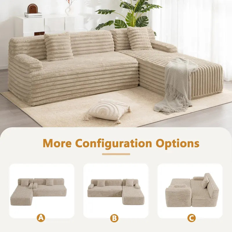 Modularna kutna sofa Cloud, moderna tapecirana sofa s 2 ukrasna jastuka, slobodno kombinirajuća modularna sofa u obliku slova L