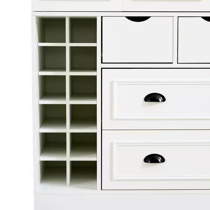 Dispensa da cucina indipendente Whisen alta 71", grande armadietto per riporre stoviglie con 4 ante pieghevoli, ripiani, portabottiglie